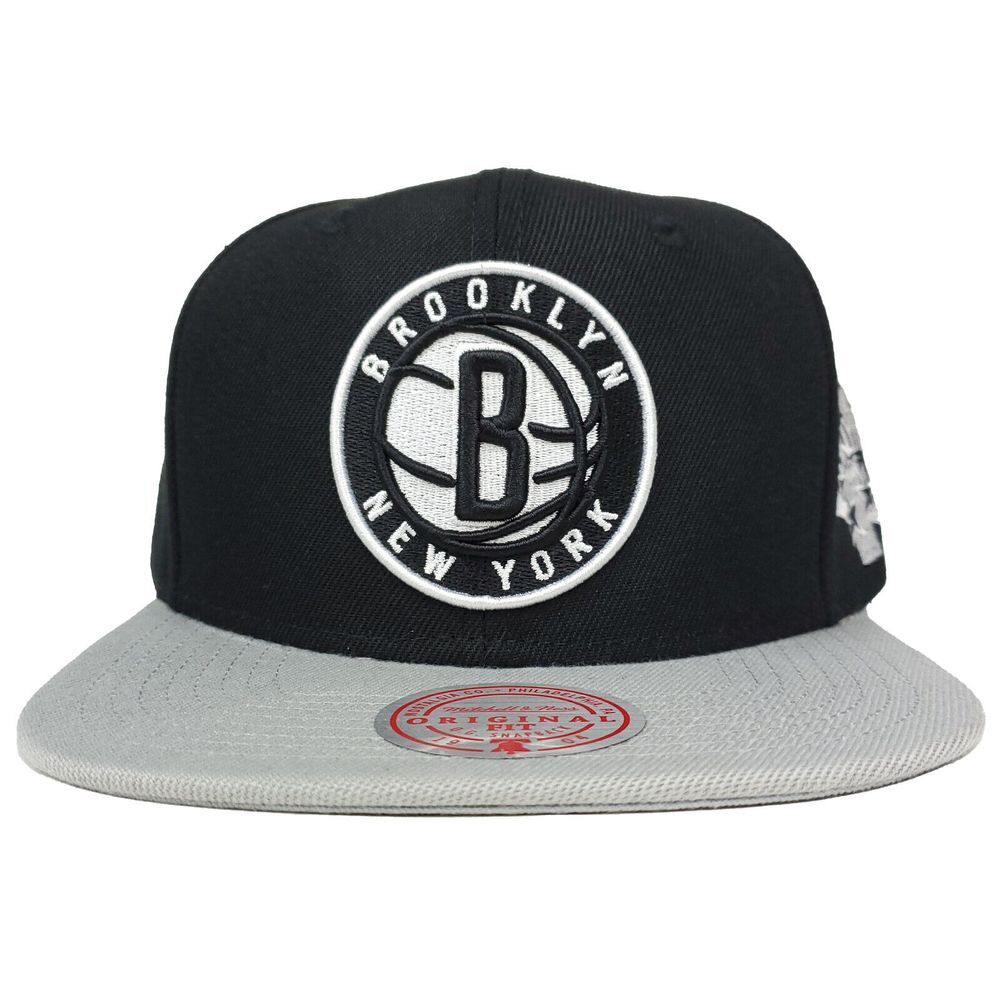 Brooklyn Nets Mitchell & Ness Snapback Hat Cap 3D Logo Side Logo Black Gray NWT‎